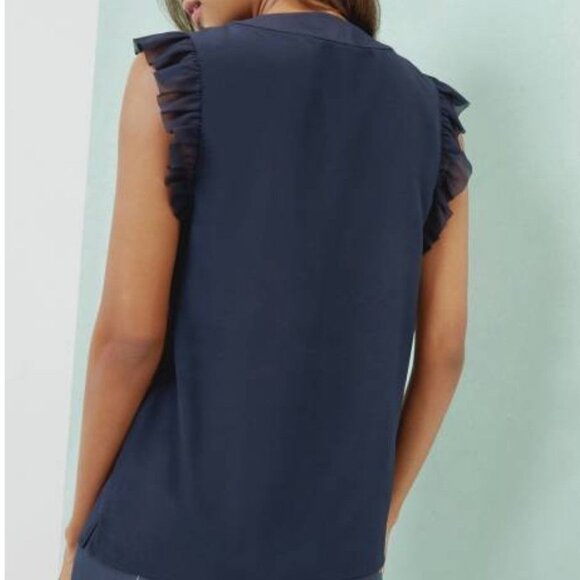Ted Baker Navy Eene Frill Silk Top - Picture 5 of 15